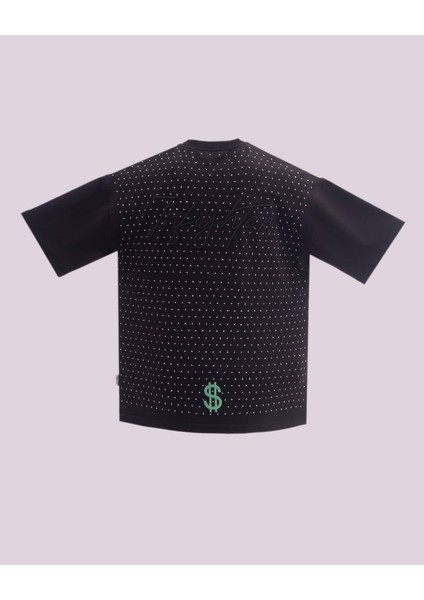 Erkek Kısa Kol Shiny Stone Oversize Siyah