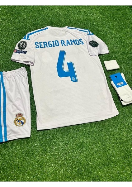 Real Madrid 2018 Finali Sergio Ramos Çocuk Forması Şort Çorap Bileklik 4'lü Set