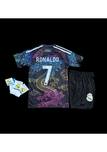 Cristiano Ronaldo 2025/26 Real Madrid Ejderha Desenli Çocuk Forması 4'lü Set (Armalı New)
