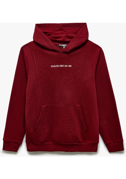 Yeni Sezon Uzun Kollu Pamuk Karışımlı Cepli Slogan Baskılı Kapşonlu Sweatshirt modelleri