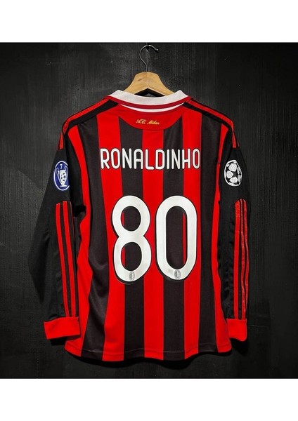 Milan #80 Ronaldinho Beyaz Yakalı Uzun Kollu Forması