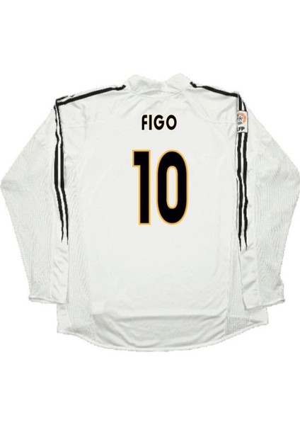 2003/04 R.madrid Iç Saha #10 Luis Figo Futbol Forması Retro Uzun Kollu Beyaz