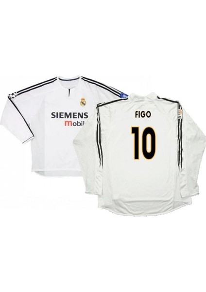 2003/04 R.madrid Iç Saha #10 Luis Figo Futbol Forması Retro Uzun Kollu Beyaz modelleri
