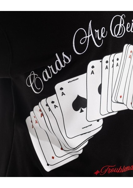 Erkek Kısa Kol Dıstrıbutın Cards Oversize Siyah Tişört indirimleri