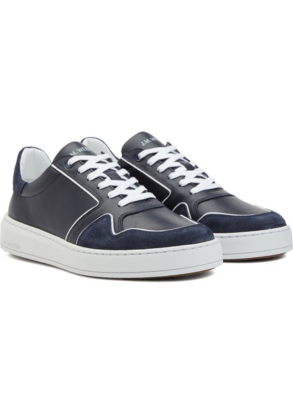 Lacivert Logolu Erkek Deri Sneaker