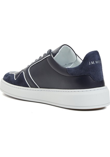Lacivert Logolu Erkek Deri Sneaker