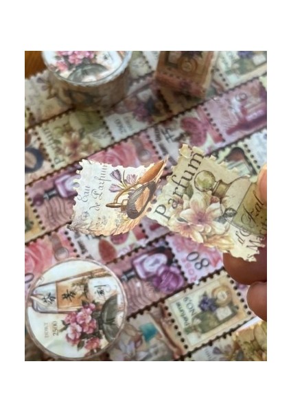 Parfüm Desenli Tek Tek Çıkartmalı 5m Pul Washi Bant/Masking Tape/Washi Tape/Bullet Journal/Scrapbook/Defter Süsleme fiyatları