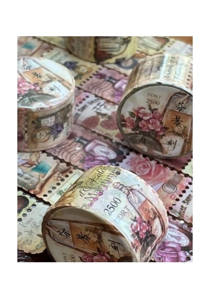 Parfüm Desenli Tek Tek Çıkartmalı 5m Pul Washi Bant/Masking Tape/Washi Tape/Bullet Journal/Scrapbook/Defter Süsleme fırsatları