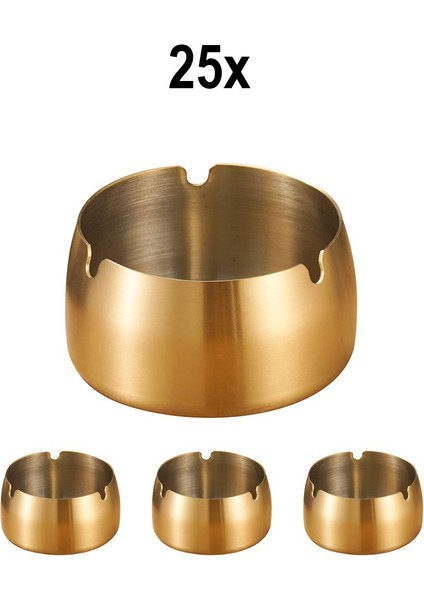 25 Adet Çelik Gold 8 cm Kafe Restaurant Lokanta Yuvarlak Kül Tablası Küllük