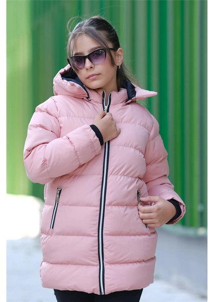 Kız Çocuk Kapüşonlu Kalın Uzun Şişme Mont KM.YY31