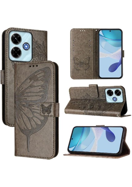 Xiaomi Poco M6 4g Kabartma Kelebek Premium Deri Manyetik Için Kılıf (Yurt Dışından)