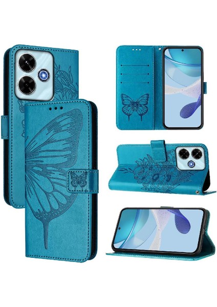 Xiaomi Poco M6 4g Kabartma Kelebek Premium Deri Manyetik Için Kılıf (Yurt Dışından)