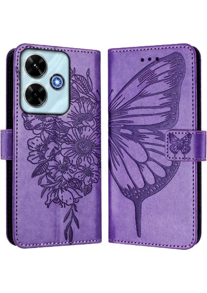 Xiaomi Poco M6 4g Kabartma Kelebek Premium Deri Manyetik Için Kılıf (Yurt Dışından)