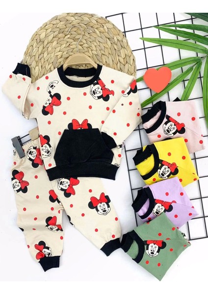9-12-18-24 Ay Bayan Mickey Baskılı Cepli 2li Kız Bebek Takımı Lila