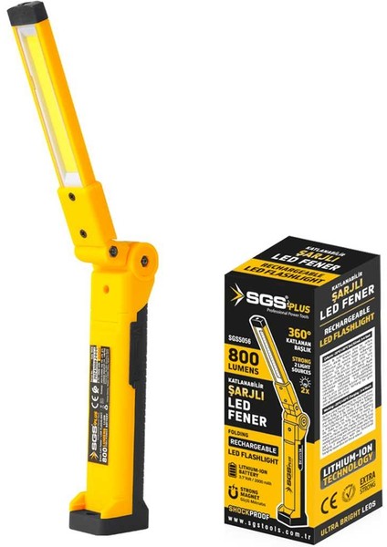 Şarjlı LED Fener 800 Lümen Katlanır 3.7 Volt/ 2000 Mah