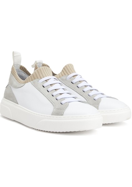Bej Beyaz Erkek Deri Sneaker