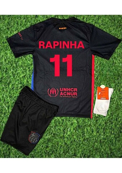 Fc/ Barcelona #11 Raphinha 2024/25 Deplasman Çocuk Forması 4 Lü Set (Black)