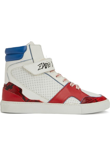 Beyaz Logo Detaylı Erkek Deri Sneaker