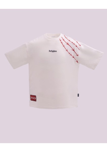 Erkek Kısa Kol Barbed Wire Oversize Ekru