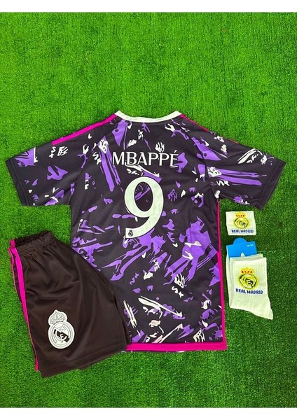 Real Madrid 2025/26 Yeni Sezon Mor Mbappe Çocuk Forması 4'lü Set