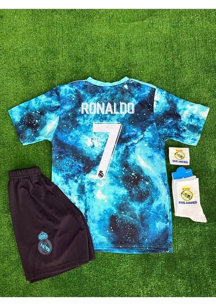 Real Madrid 2025/26 Yeni Sezon Galaxy Desenli Ronaldo Çocuk Forması 4'lü Set