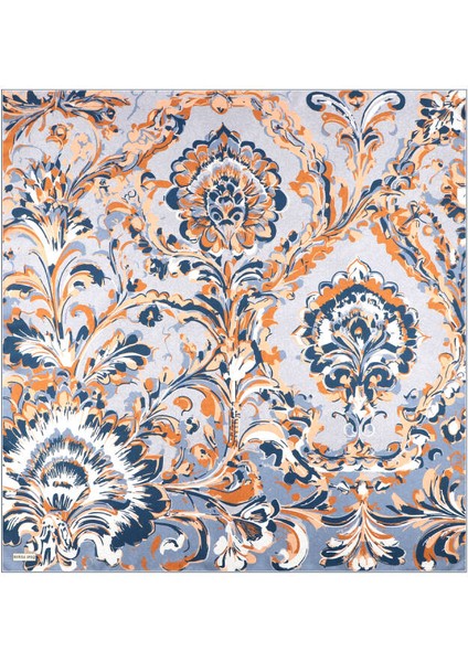 Buz Mavi Flower Desen Twill Ipek Eşarp
