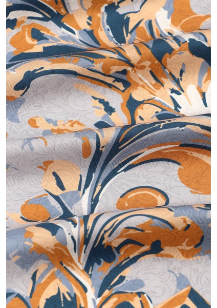 Buz Mavi Flower Desen Twill Ipek Eşarp