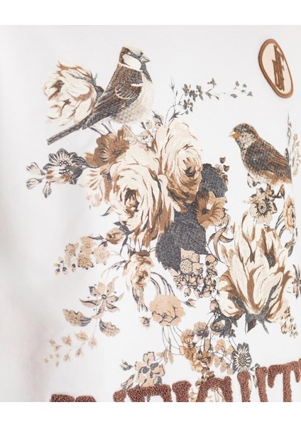 Erkek Kısa Kol Nature And Birds Oversize Ekru Tişört indirimleri