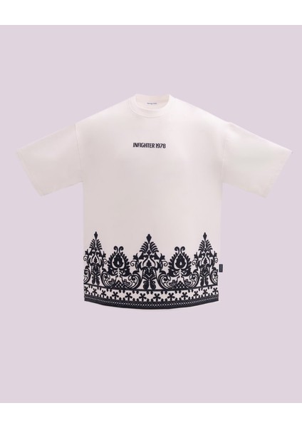 Erkek Kısa Kol Ethnic Oversize Ekru Tişört