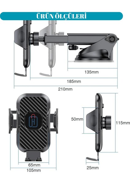 Hb-39 Otomatik Klipsli Araba Telefon Tutucu Ayarlanabilir Cam ve Torpido Için Yüksek Kalite Tutucu