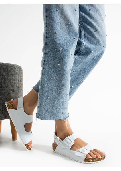 Holm Çift Tokalı Beyaz Camel Kadın Sandalet modelleri