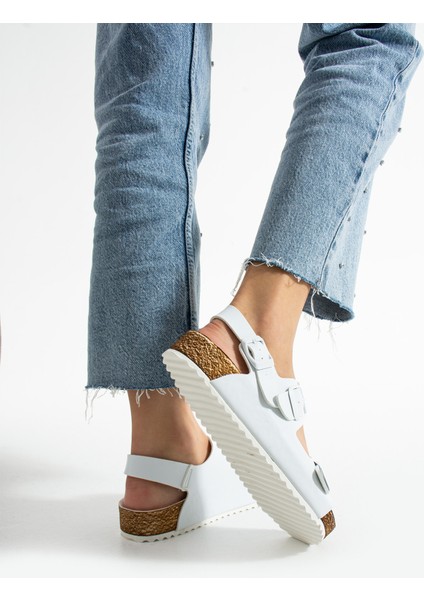 Holm Çift Tokalı Beyaz Camel Kadın Sandalet fırsatları