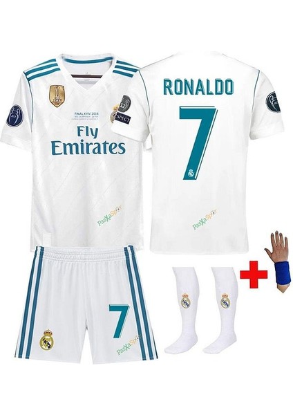 Real Madrid 2018 Ronaldo Çocuk Forması Şort Çorap Bileklik Hediyeli