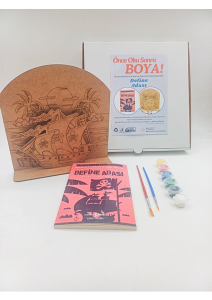 Define Adası Ahşap Boyama Aktivite Seti, Kitap Hediyeli Önce Oku Sonra Boya