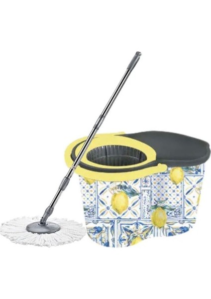 Dönerli Mikrofiber Temizlik Seti, Uzatılabilir Metal Saplı, 16L Kova ve Temizlik Aleti