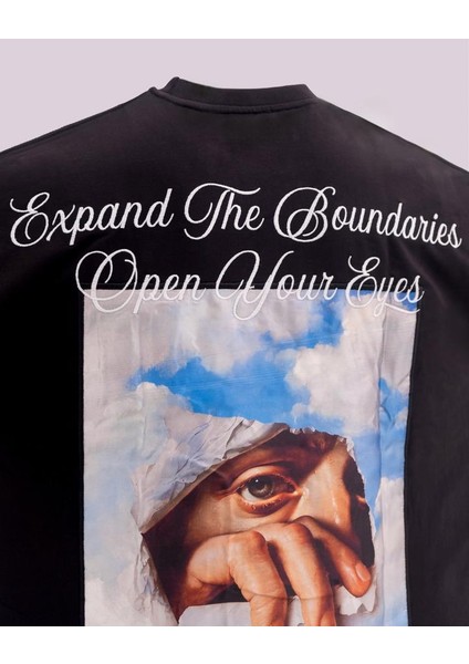 Erkek Kısa Kol Expand The Boundaries Oversize Ekru Tişört