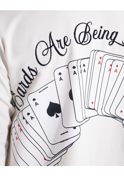 Erkek Kısa Kol Dıstrıbutın Cards Oversize Ekru Tişört fırsatları