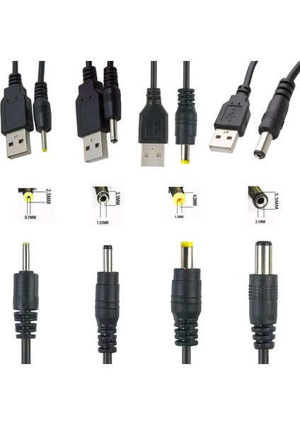 USB Güç Kablosu Kablosu Dc 5V Dc2.0/2.5/4.0/5.5mm 4'lü Set