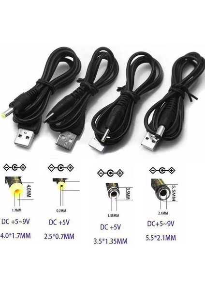 USB Güç Kablosu Kablosu Dc 5V Dc2.0/2.5/4.0/5.5mm 4'lü Set