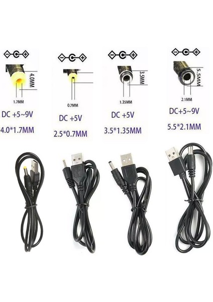 USB Güç Kablosu Kablosu Dc 5V Dc2.0/2.5/4.0/5.5mm 4'lü Set