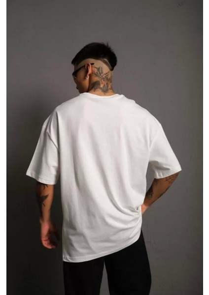 Erkek 24/1 Düz Oversize T-Shirt - Beyaz