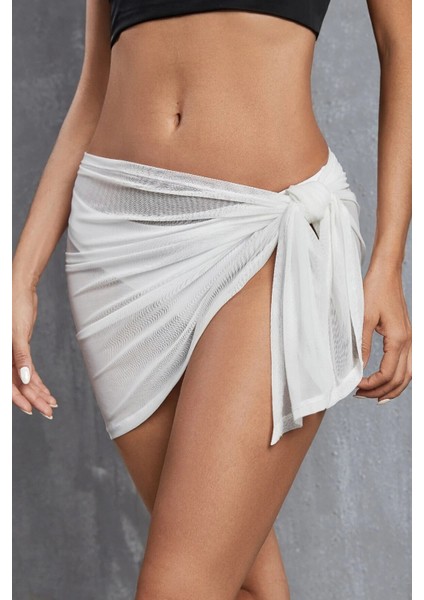 Kadın Beyaz Transparan Belden Bağlamalı Pareo modelleri