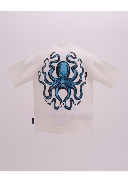 Erkek Kısa Kol Octopus Oversize Ekru Tişört