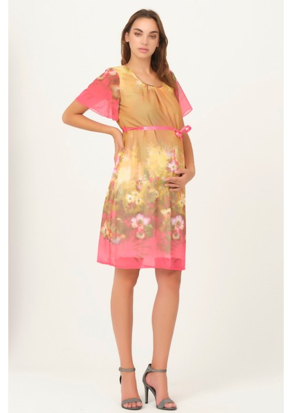 Hamile Çiçek Desenli Mini Günlük Elbise Pembe fiyatları