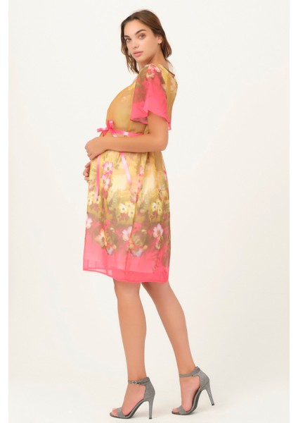 Hamile Çiçek Desenli Mini Günlük Elbise Pembe modelleri