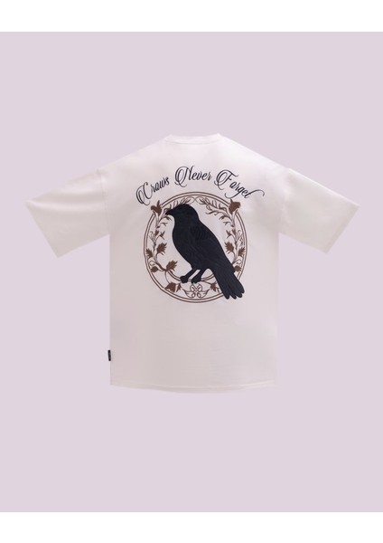 Erkek Kısa Kol Crows Do Not Forget Oversize Ekru
