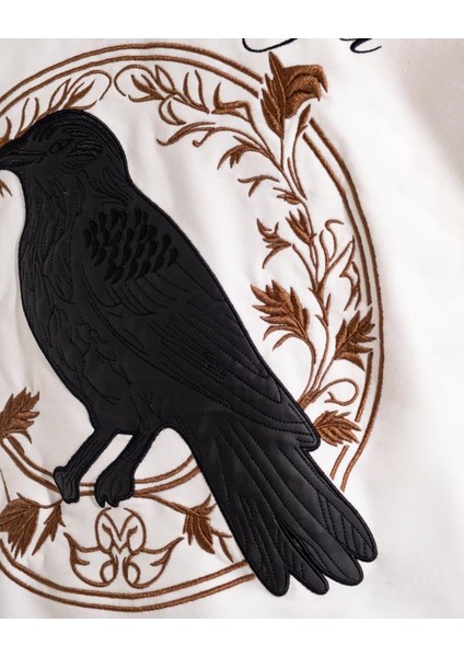 Erkek Kısa Kol Crows Do Not Forget Oversize Ekru