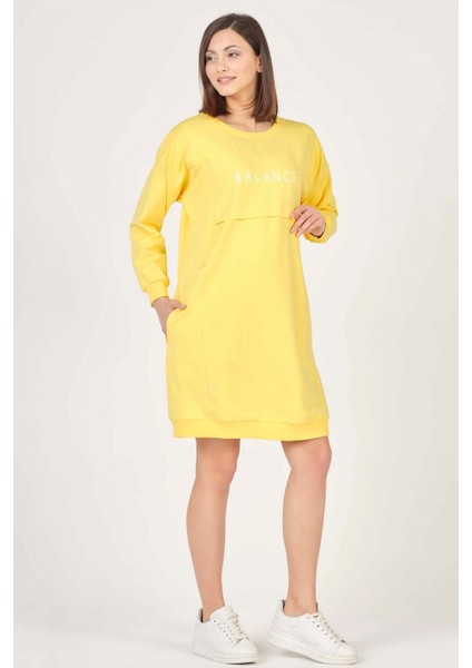 Hamile Hoodie Elbise Sarı