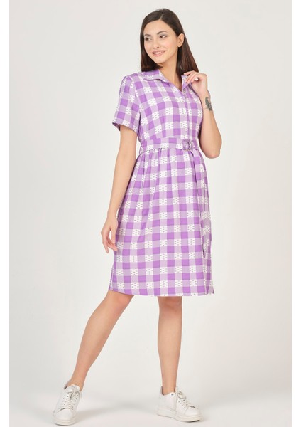 Hamile Kısa Kollu Ekose Elbise Lila fiyatları