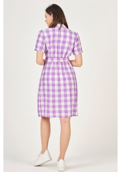 Hamile Kısa Kollu Ekose Elbise Lila fırsatları